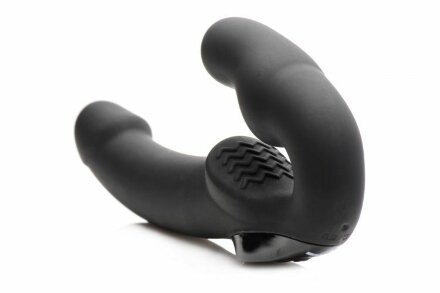 Черный безремневой страпон Urge Silicone Strap On с пультом ДУ - 24 см. 