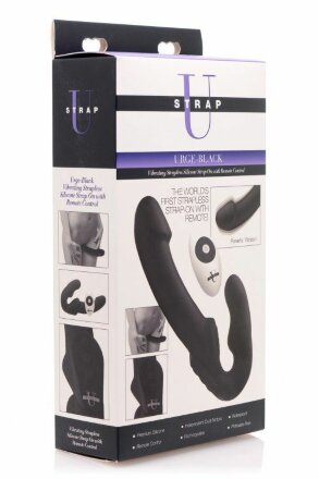 Черный безремневой страпон Urge Silicone Strap On с пультом ДУ - 24 см. 