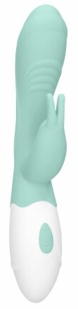 Зеленый вибратор Juicy Rabbit со стимулятором клитора - 19,5 см. 
