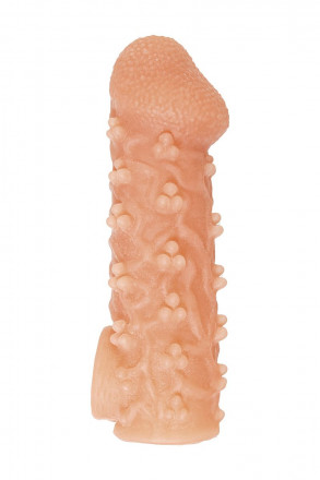 Телесная закрытая насадка с пучками шишечек Cock Sleeve Size M - 15,6 см. 