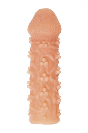 Телесная закрытая насадка с пучками шишечек Cock Sleeve Size M - 15,6 см. 