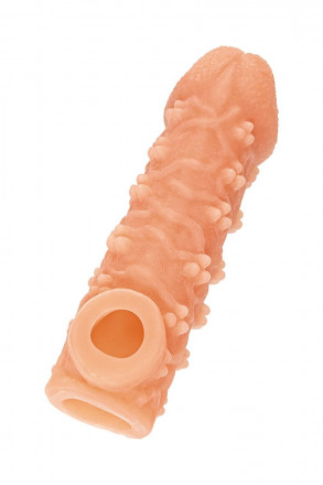 Телесная закрытая насадка с пучками шишечек Cock Sleeve Size M - 15,6 см. 