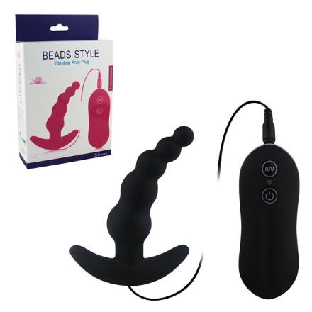 Черный анальный вибростимулятор Beads Style Vibrating Anal Plug 