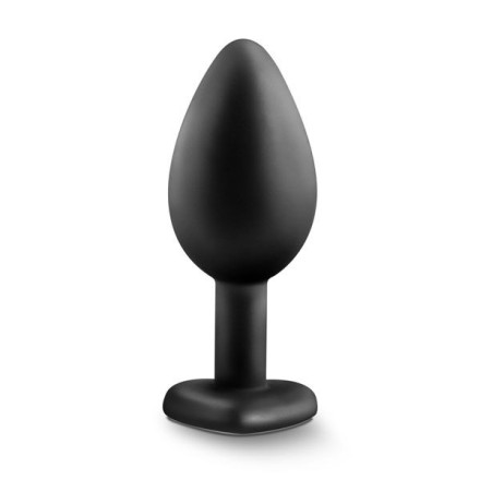 Черная анальная втулка с прозрачным кристаллом в виде сердечка Bling Plug Small - 7,6 см. 