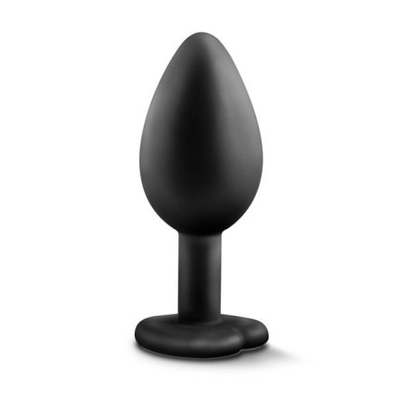 Черная анальная втулка с прозрачным кристаллом в виде сердечка Bling Plug Small - 7,6 см. 
