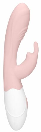Розовый вибратор Juicy Rabbit со стимулятором клитора - 19,5 см. 