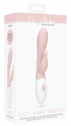 Розовый вибратор Juicy Rabbit со стимулятором клитора - 19,5 см. 