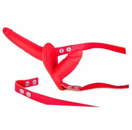 Красный страпон с вагинальной пробкой SEX COMPANION DUAL CLIMAX - 17 см. 
