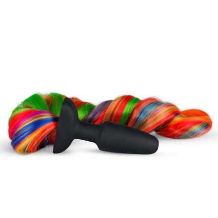 Черная анальная пробка с радужным хвостом Butt Plug With Tail 