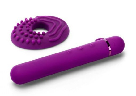 Фиолетовый мини-вибратор Le Wand Baton с текстурированной насадкой - 11,9 см. 