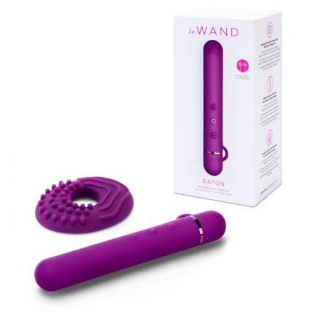 Фиолетовый мини-вибратор Le Wand Baton с текстурированной насадкой - 11,9 см. 