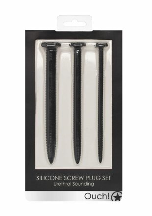 Набор из 3 черных стимуляторов уретры Silicone Screw Plug Set 
