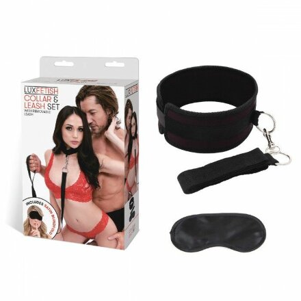 Черный ошейник с длинным поводком Collar and Leash Set 