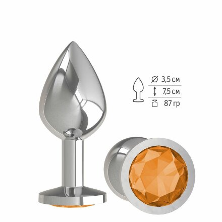 Серебристая средняя пробка с оранжевым кристаллом - 8,5 см. 