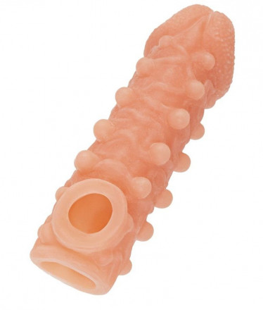 Телесная закрытая насадка с шариками Cock Sleeve Size M - 15,6 см. 