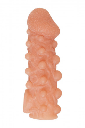 Телесная закрытая насадка с шариками Cock Sleeve Size M - 15,6 см. 