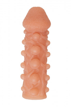 Телесная закрытая насадка с шариками Cock Sleeve Size M - 15,6 см. 