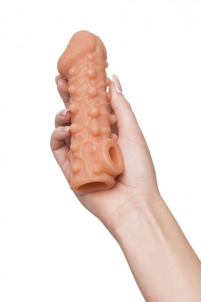 Телесная закрытая насадка с шариками Cock Sleeve Size M - 15,6 см. 