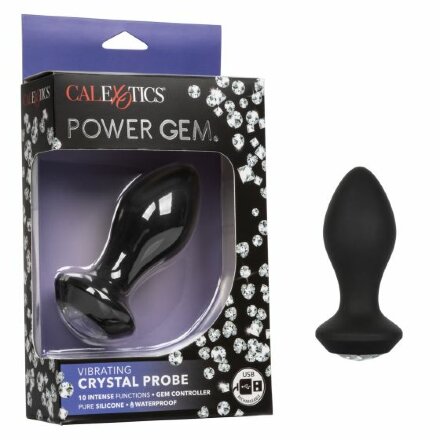 Черная анальная пробка с вибрацией и кристаллом Power Gem Vibrating Crystal Probe - 10,75 см. 