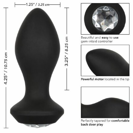 Черная анальная пробка с вибрацией и кристаллом Power Gem Vibrating Crystal Probe - 10,75 см. 