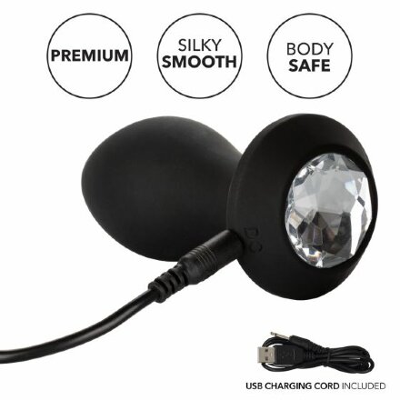 Черная анальная пробка с вибрацией и кристаллом Power Gem Vibrating Crystal Probe - 10,75 см. 