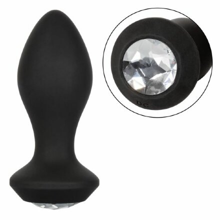 Черная анальная пробка с вибрацией и кристаллом Power Gem Vibrating Crystal Probe - 10,75 см. 