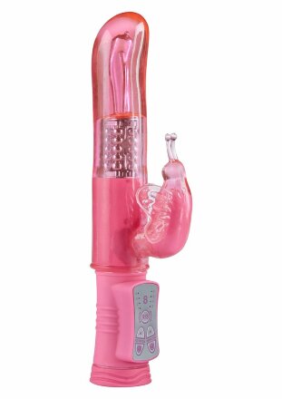 Розовый вибратор Happy Hugging Butterfly - 22,5 см. 