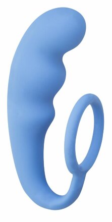 Голубое эрекционное кольцо с анальным стимулятором Mountain Range Anal Plug 