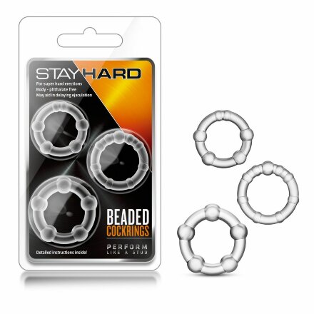 Набор из 3 прозрачных эрекционных колец Stay Hard Beaded Cockrings 