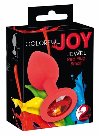 Красная силиконовая анальная пробка с красным кристаллом Joy - 7,2 см. 