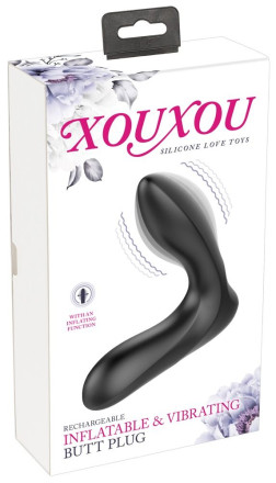 Черная анальная втулка с вибрацией и функцией расширения Inflatable Vibrating Prostate Plug 