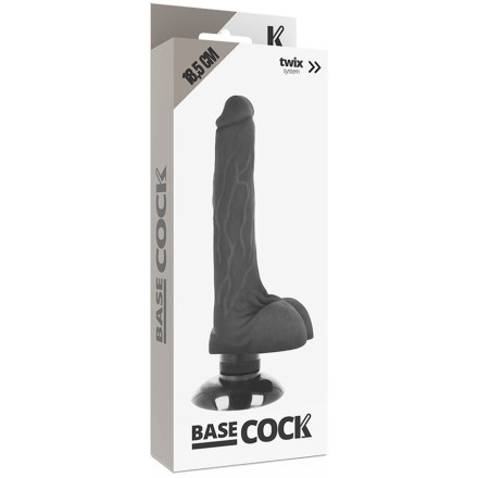 Черный вибратор на присоске Basecock Realistic Vibrator 2in1 - 18,5 см. 