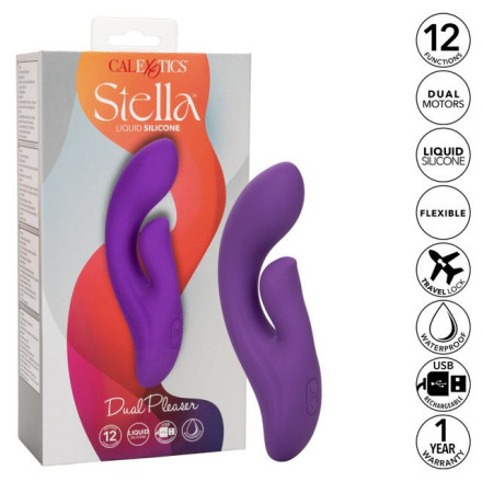 Фиолетовый вибратор-кролик Stella Liquid Silicone Dual Pleaser - 17,25 см. 