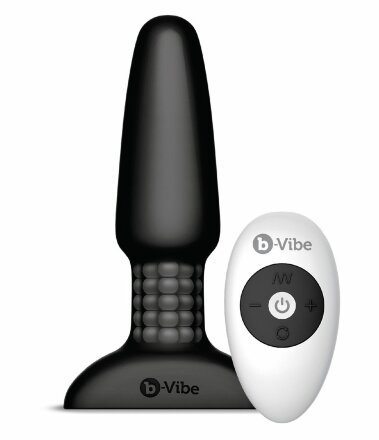 Чёрная вибровтулка с ротацией шариков RIMMING REMOTE CONTROL PLUG BLACK - 15,2 см. 