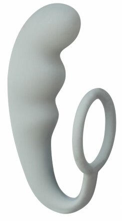 Серое эрекционное кольцо с анальным стимулятором Mountain Range Anal Plug 
