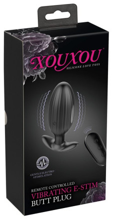Черная анальная втулка с вибрацией и электростимуляцией Vibrating E-Stim Butt Plug - 9,2 см. 
