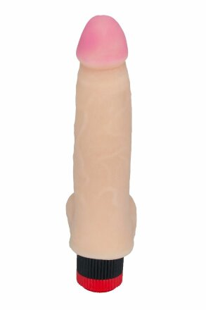 Фаллоимитатор с мошонкой и вибрацией - 17,5 см. 