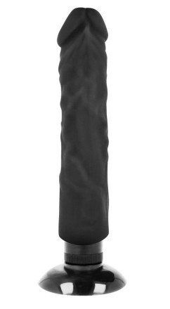 Черный вибратор на присоске Basecock Realistic Vibrator 2in1 - 20 см. 