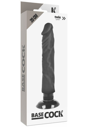 Черный вибратор на присоске Basecock Realistic Vibrator 2in1 - 20 см. 