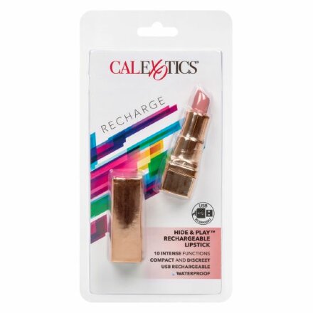 Золотистый вибратор-помада с бежевым мягким кончиком Hide &amp; Play Rechargeable Lipstick 