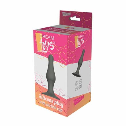 Серый удлиненный анальный стимулятор PLUG WITH SUCTION CUP - 10,3 см. 