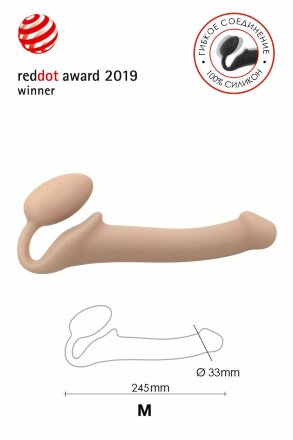 Телесный безремневой страпон Silicone Bendable Strap-On M 