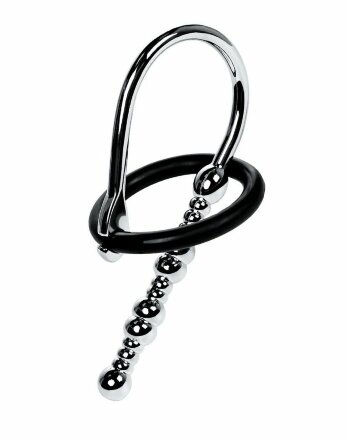 Серебристый уретральный плаг-бусины TOYFA Metal с мягким фиксириющим кольцом 