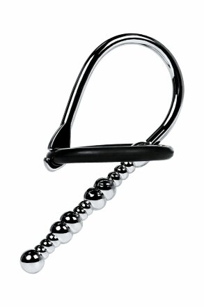 Серебристый уретральный плаг-бусины TOYFA Metal с мягким фиксириющим кольцом 