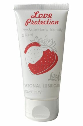 Лубрикант на водной основе с ароматом малины Love Protection Strawberry - 50 мл. 