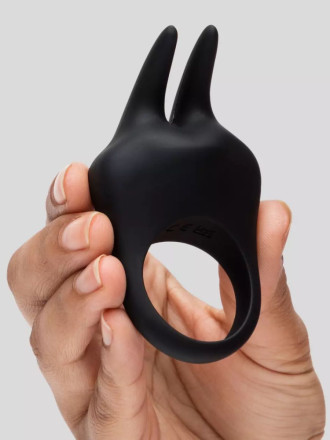 Черное эрекционное виброкольцо Sensation Rechargeable Vibrating Rabbit Love Ring 