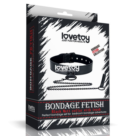 Черный ошейник Bondage Fetish Black Matt Collar With Leash с цепочкой-поводком 