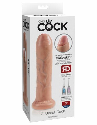 Телесный необрезанный фаллоимитатор на присоске 7&quot; Uncut Cock - 19,1 см.  