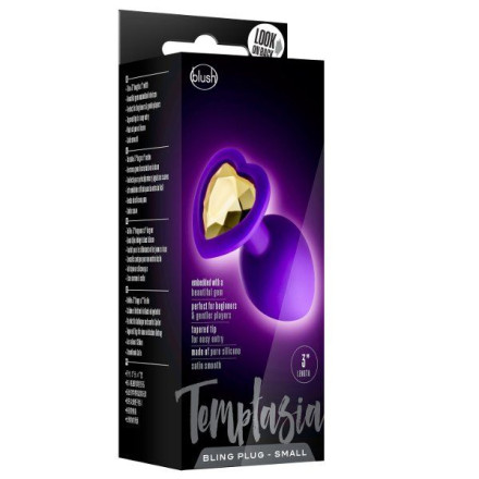 Фиолетовая анальная пробка с золотистым кристаллом-сердцем Bling Plug Small - 7,6 см. 