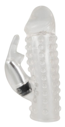 Насадка на пенис с клиторальным вибростимулятором Vibrating XTension with Clit-Rabbit - 17 см. 